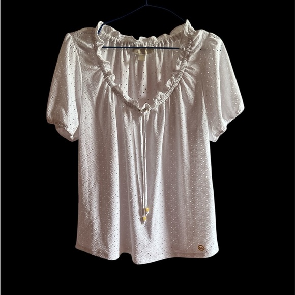 🌸 MICHAEL KORS White Eyelet Boho Blouse - Size Medium 🌸 - Picture 1 of 7